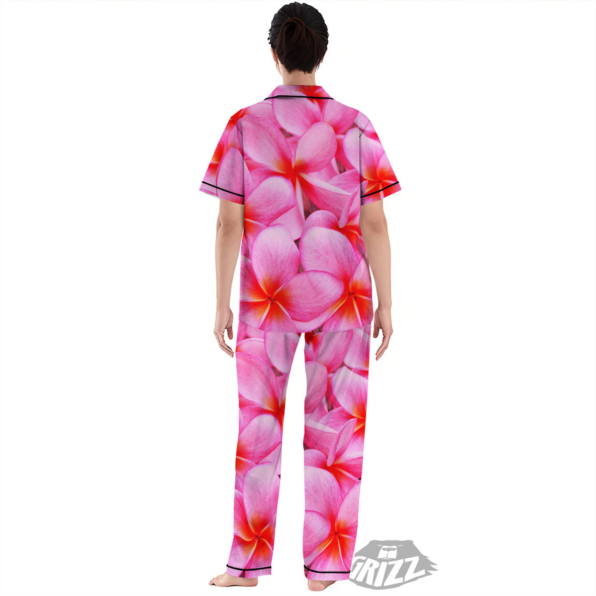 Frangipani Flower Pink Print Women's Pajamas Set-grizzshop