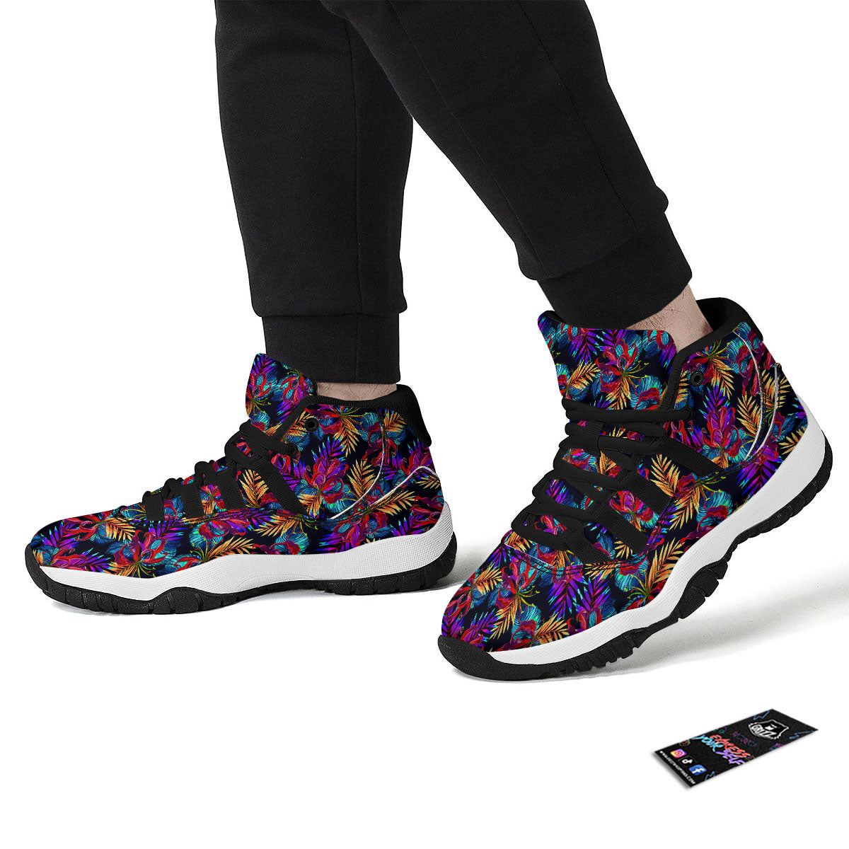 Frangipani Flower Print Pattern Black Bball Shoes-grizzshop