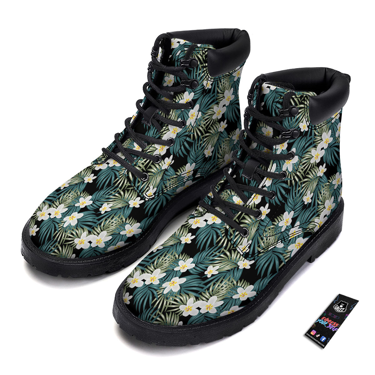 Frangipani Flower Print Pattern Boots-grizzshop