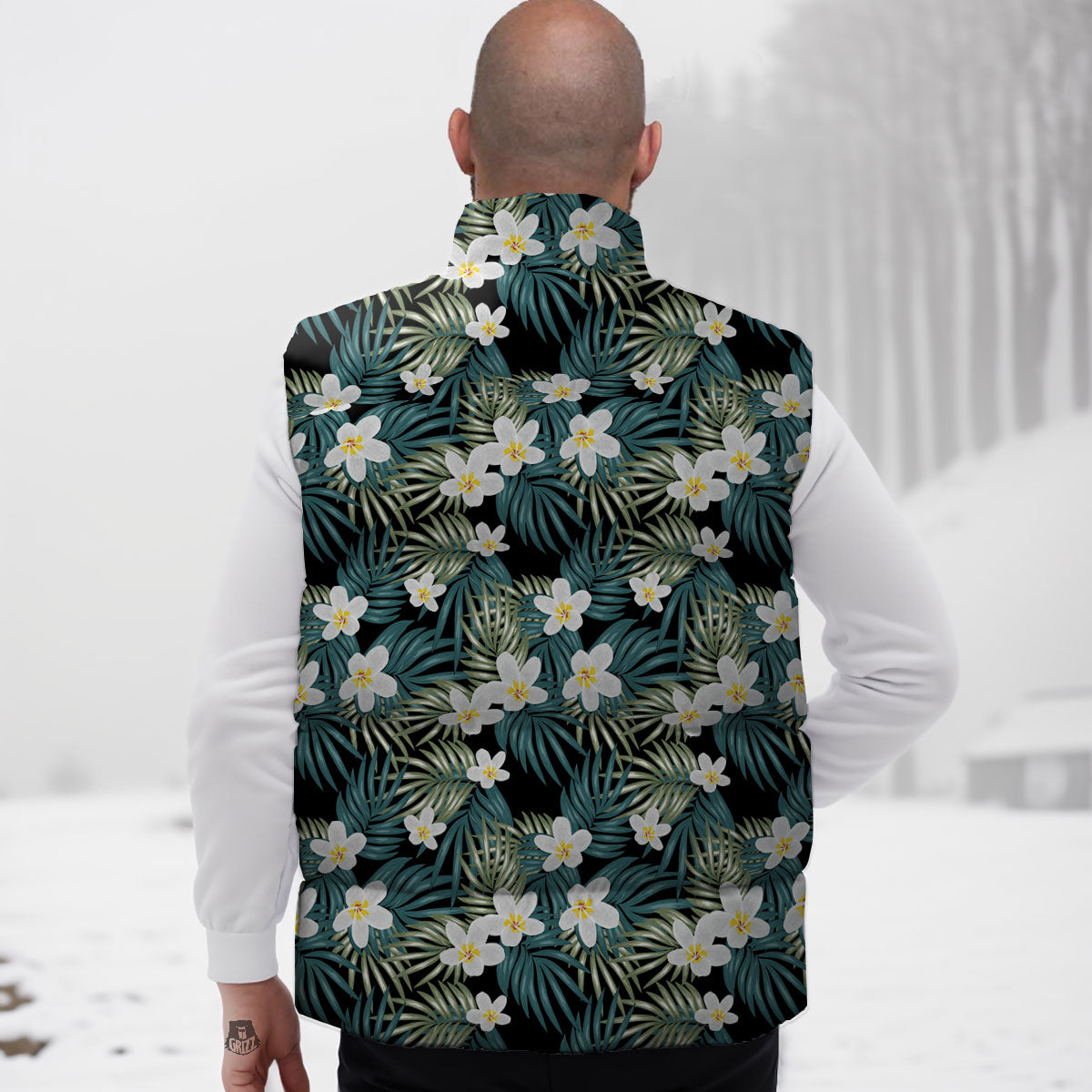 Frangipani Flower Print Pattern Down Vest-grizzshop