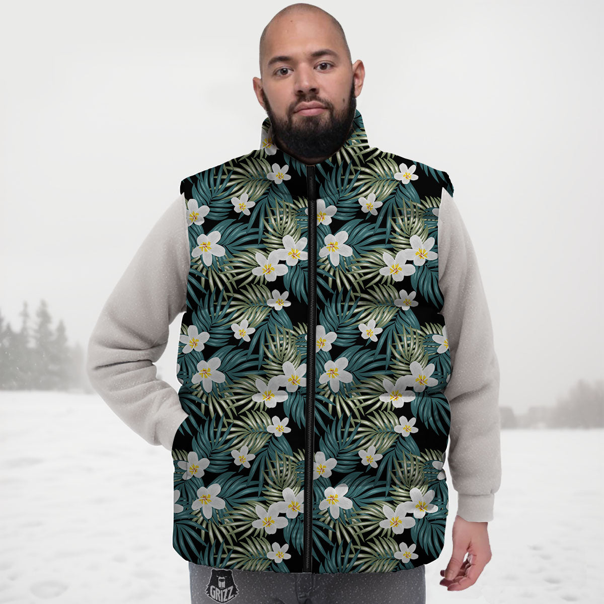 Frangipani Flower Print Pattern Down Vest-grizzshop