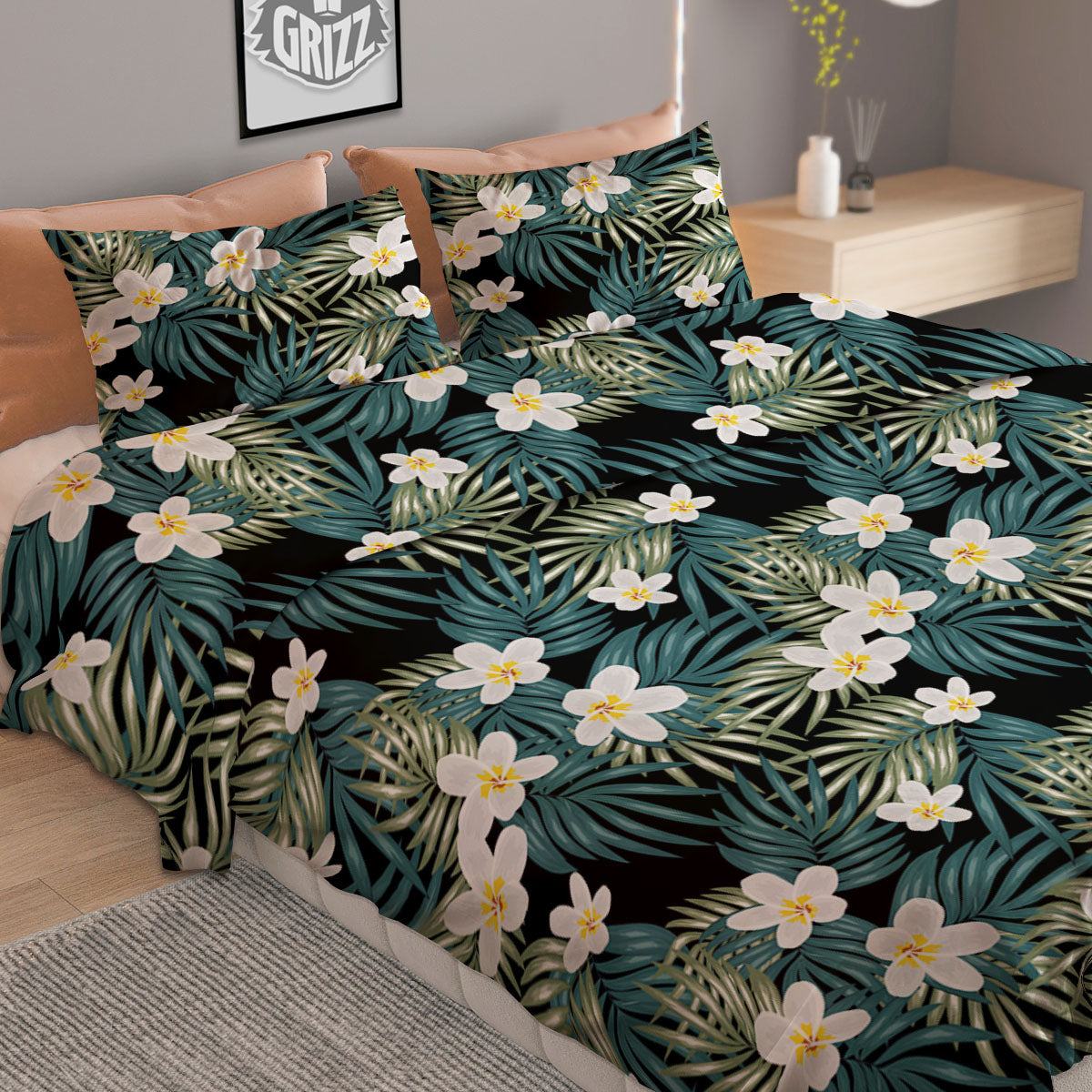 Frangipani Flower Print Pattern Duvet Cover Bedding Set
