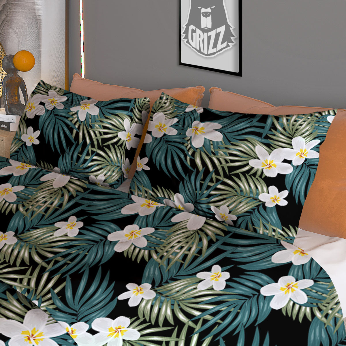Frangipani Flower Print Pattern Duvet Cover Bedding Set