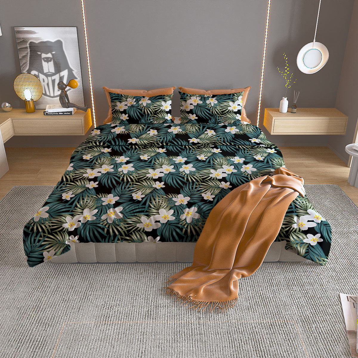 Frangipani Flower Print Pattern Duvet Cover Bedding Set