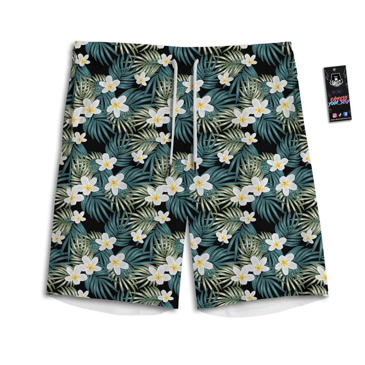 Frangipani Flower Print Pattern Men's Athletic Shorts-grizzshop