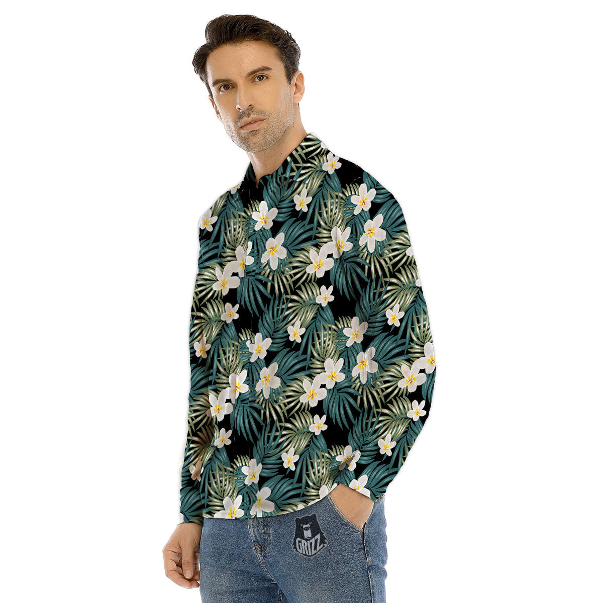 Frangipani Flower Print Pattern Men's Dress Shirts-grizzshop