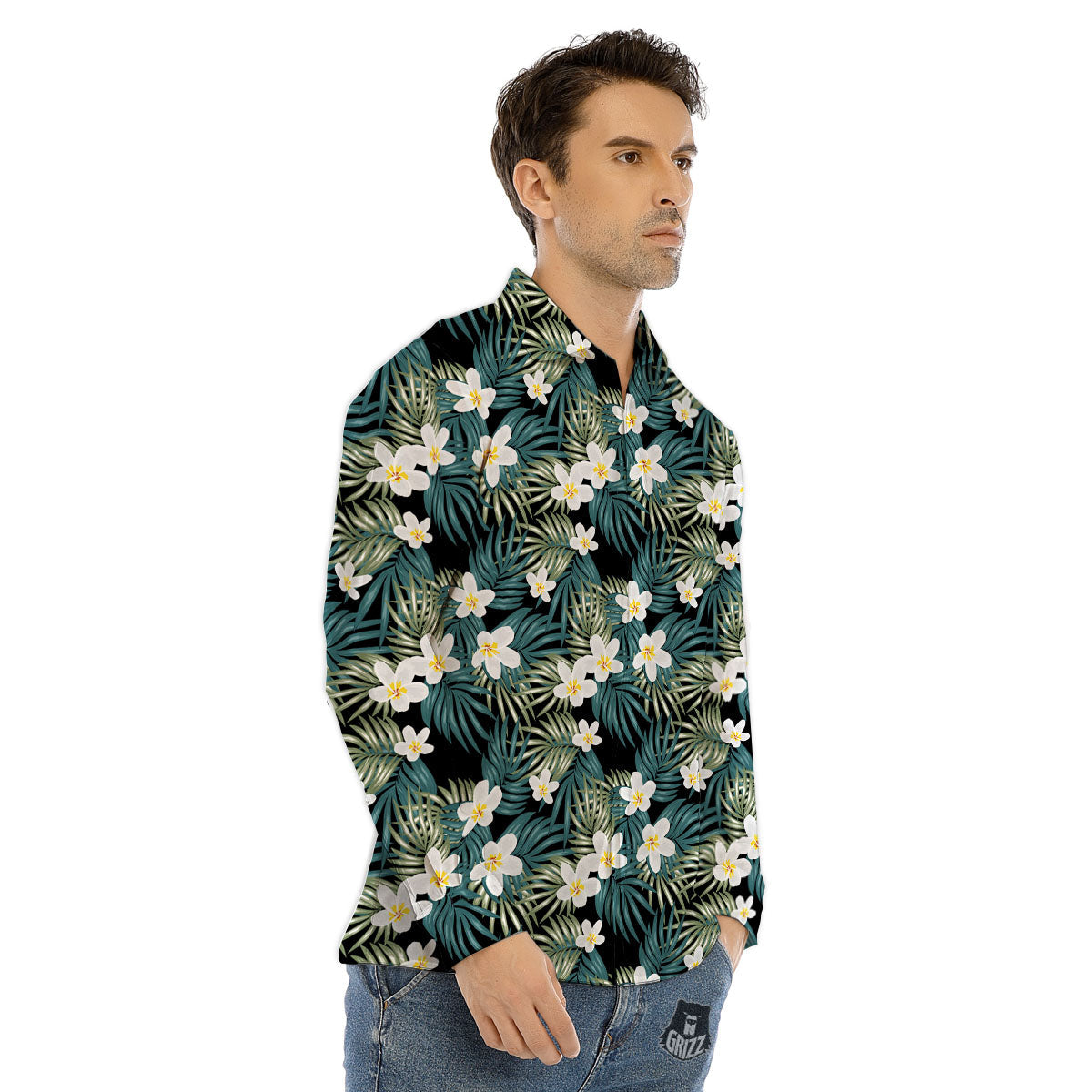 Frangipani Flower Print Pattern Men's Dress Shirts-grizzshop