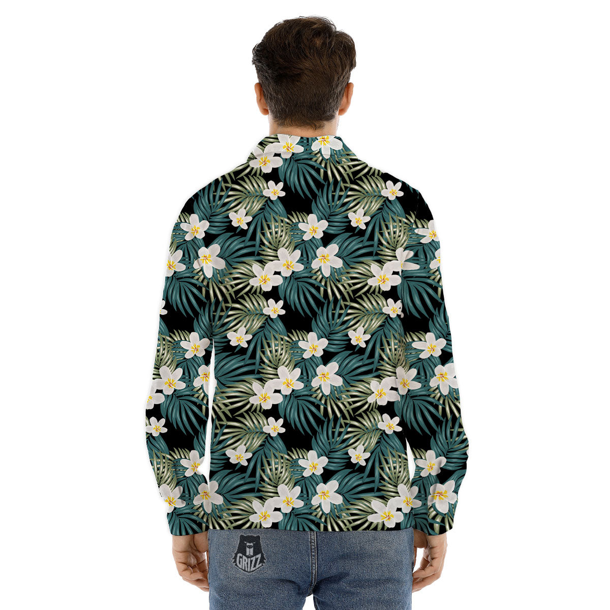Frangipani Flower Print Pattern Men's Dress Shirts-grizzshop