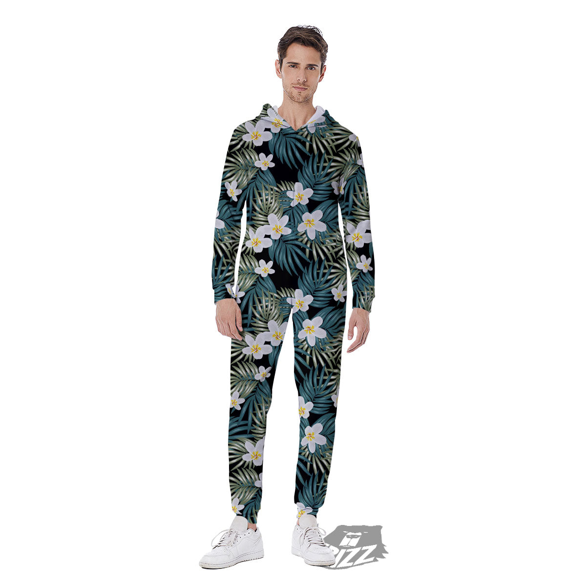 Frangipani Flower Print Pattern Men's Jumpsuit-grizzshop