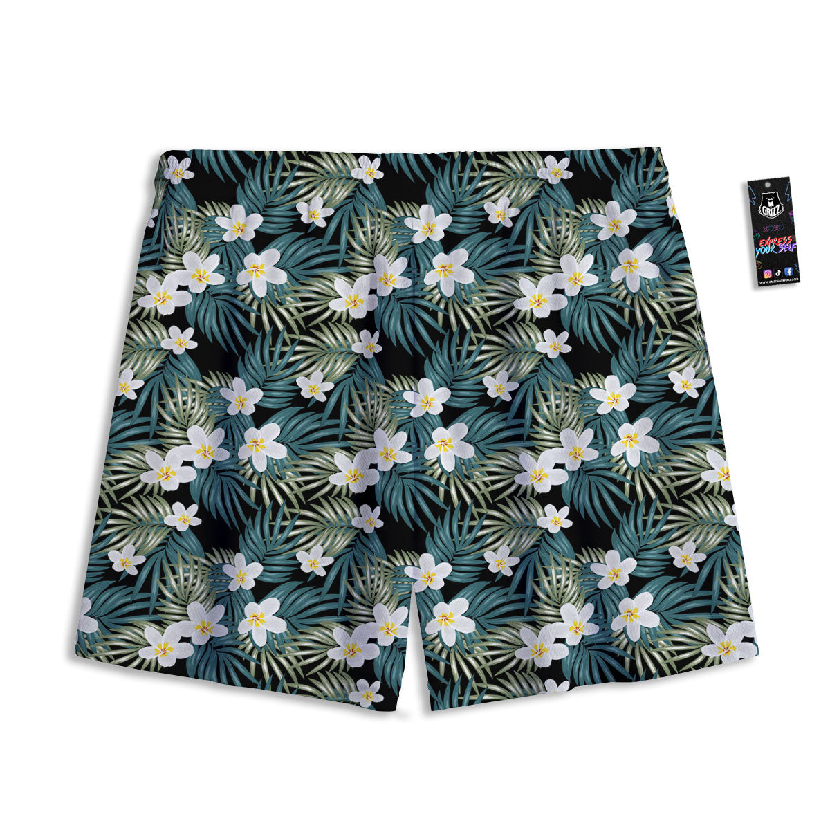 Frangipani Flower Print Pattern Mesh Shorts-grizzshop
