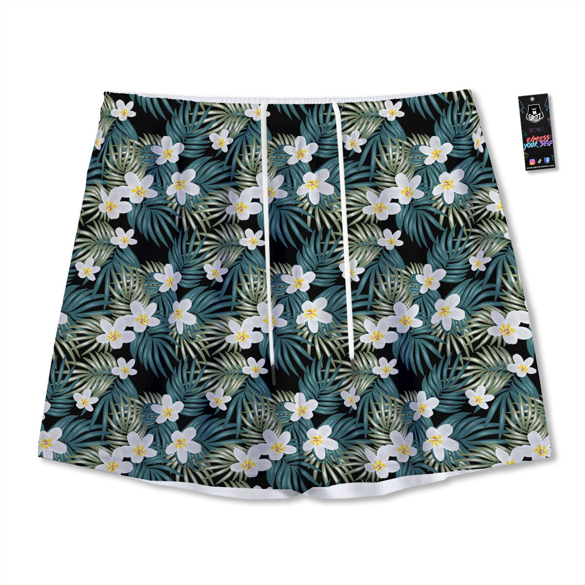 Frangipani Flower Print Pattern Mesh Shorts-grizzshop