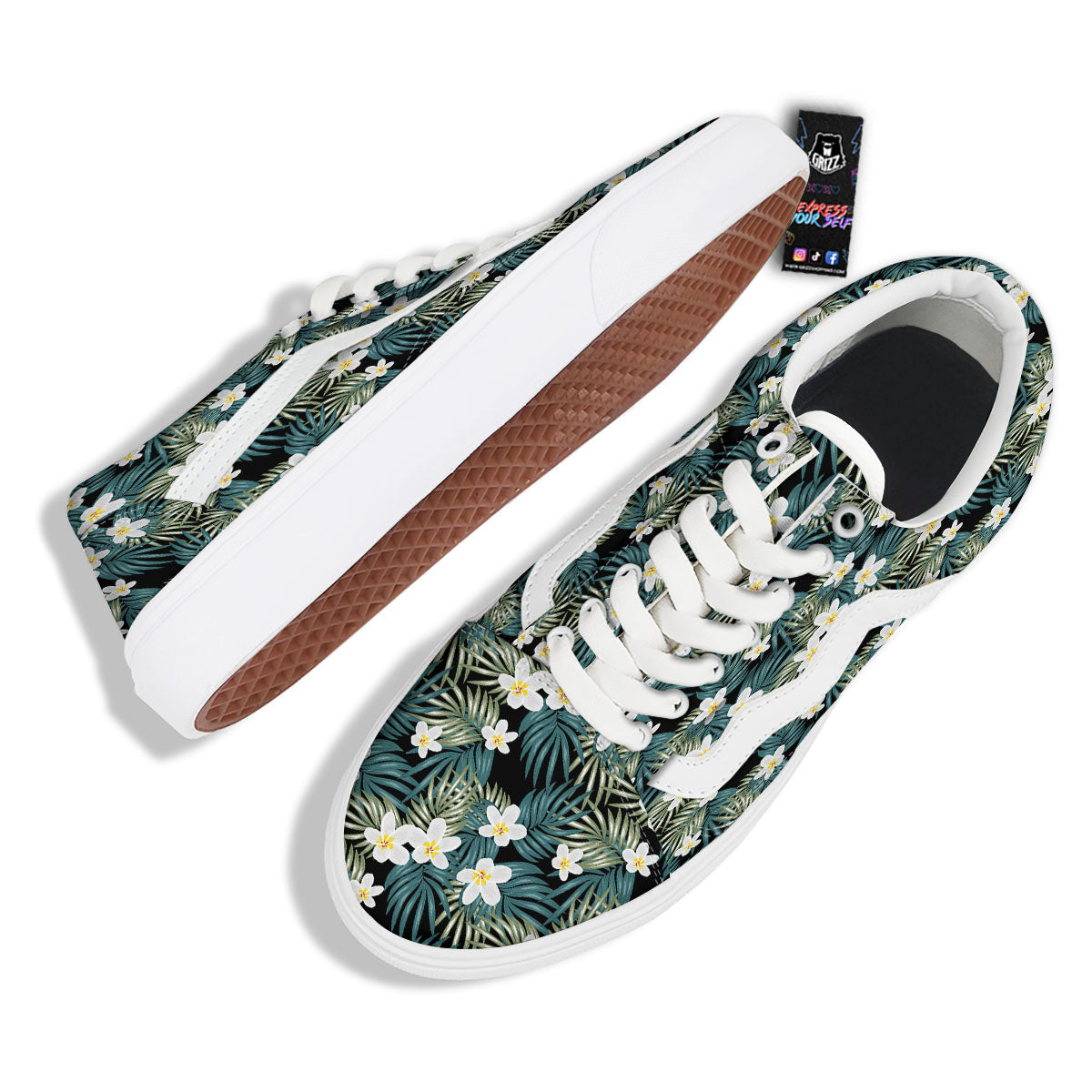 Frangipani Flower Print Pattern Skate Shoes-grizzshop
