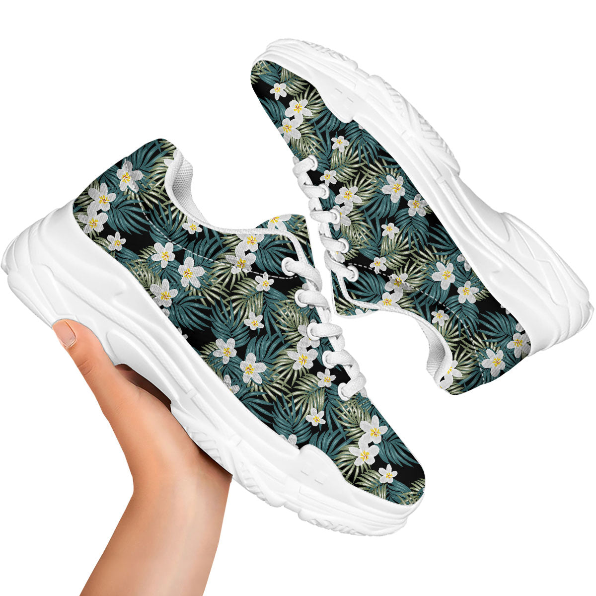 Frangipani Flower Print Pattern White Chunky Shoes-grizzshop