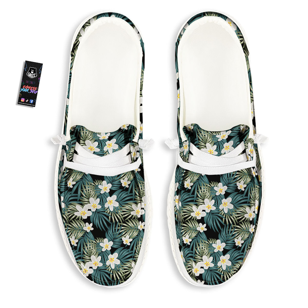 Frangipani Flower Print Pattern White Loafers-grizzshop