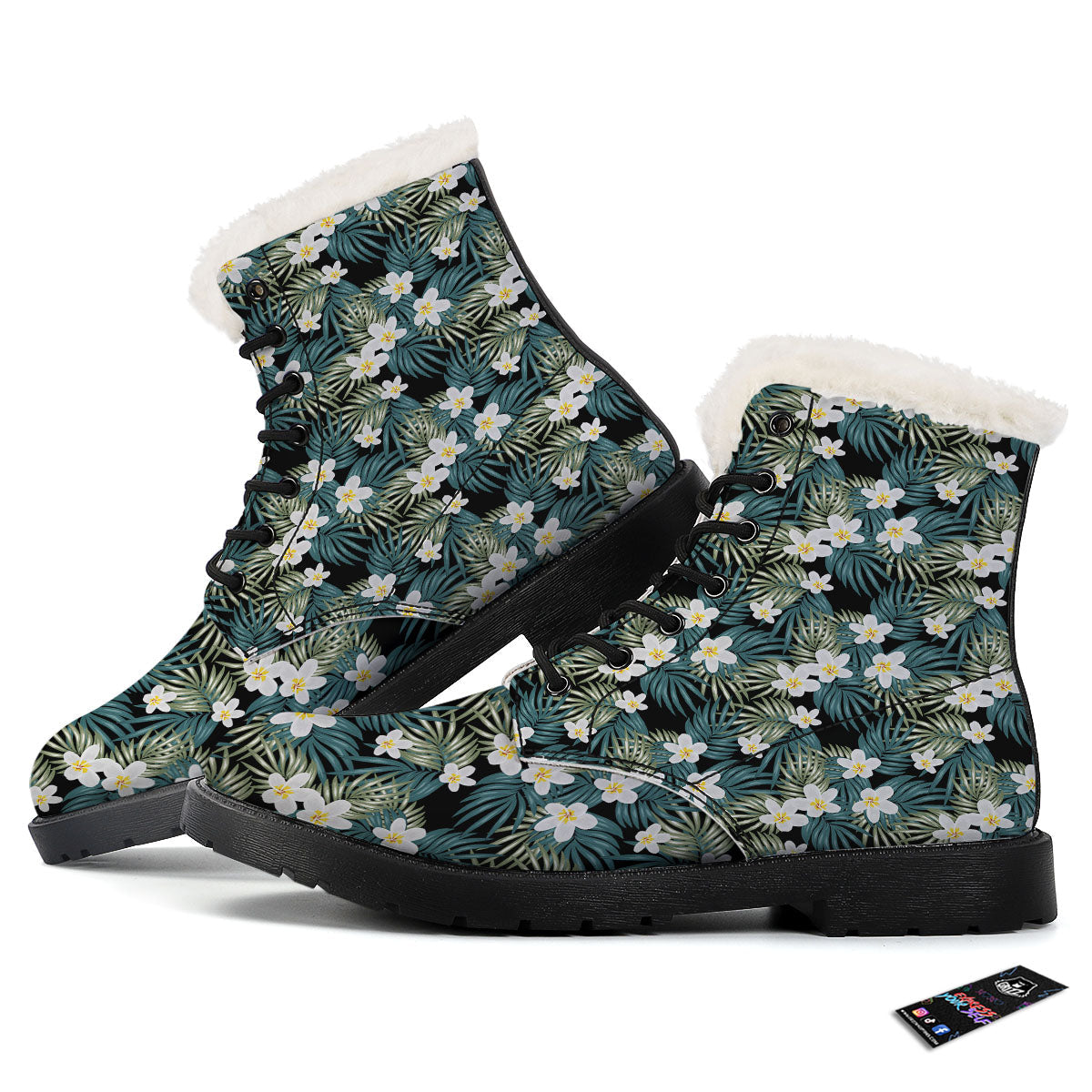 Frangipani Flower Print Pattern Winter Boots-grizzshop