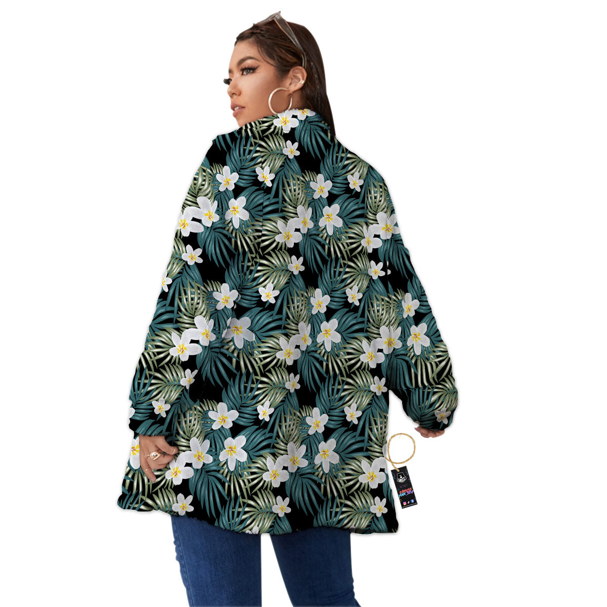 Frangipani Flower Print Pattern Women's Sherpa Jacket-grizzshop