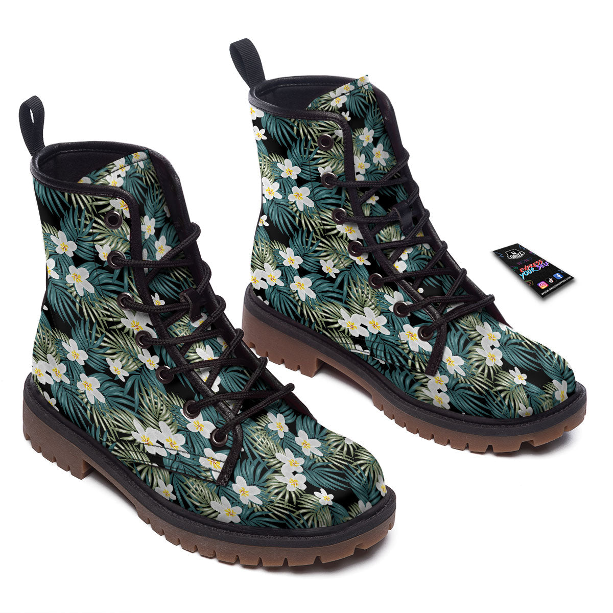 Frangipani Flower Print Pattern Work Boots-grizzshop