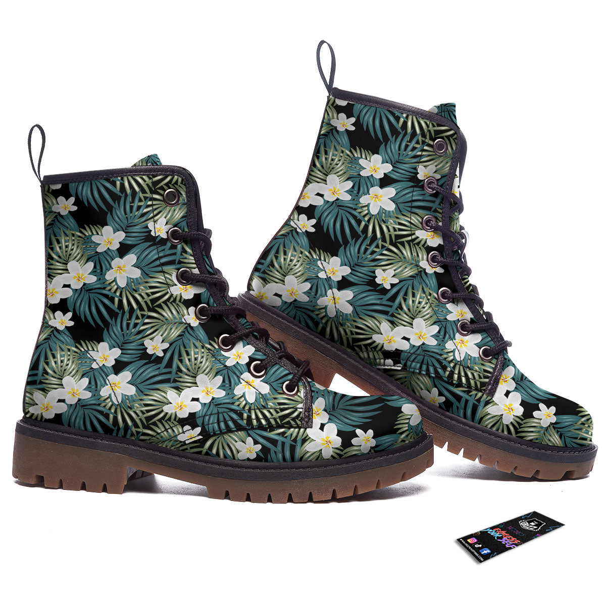 Frangipani Flower Print Pattern Work Boots-grizzshop