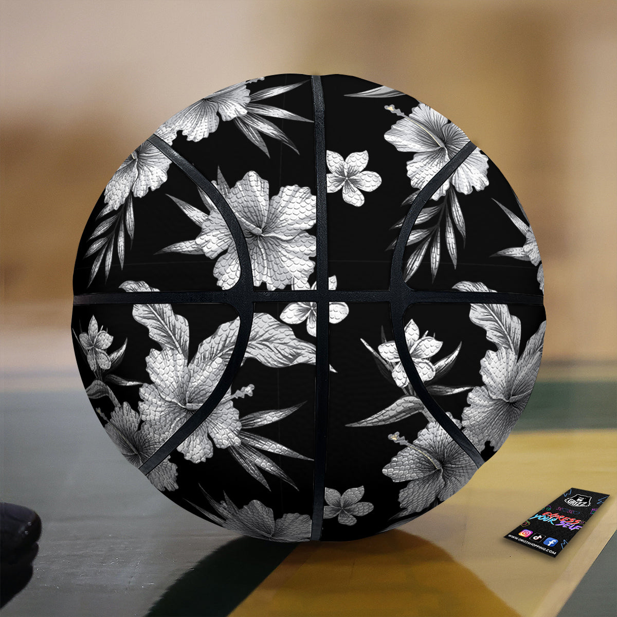 Frangipani White And Black Print Pattern Basketball