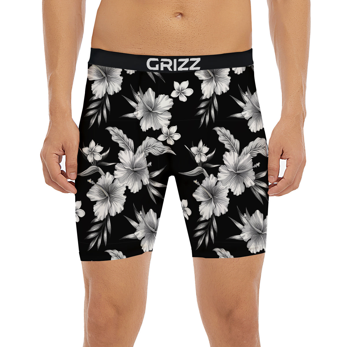 Frangipani White And Black Print Pattern Boxer Briefs-grizzshop