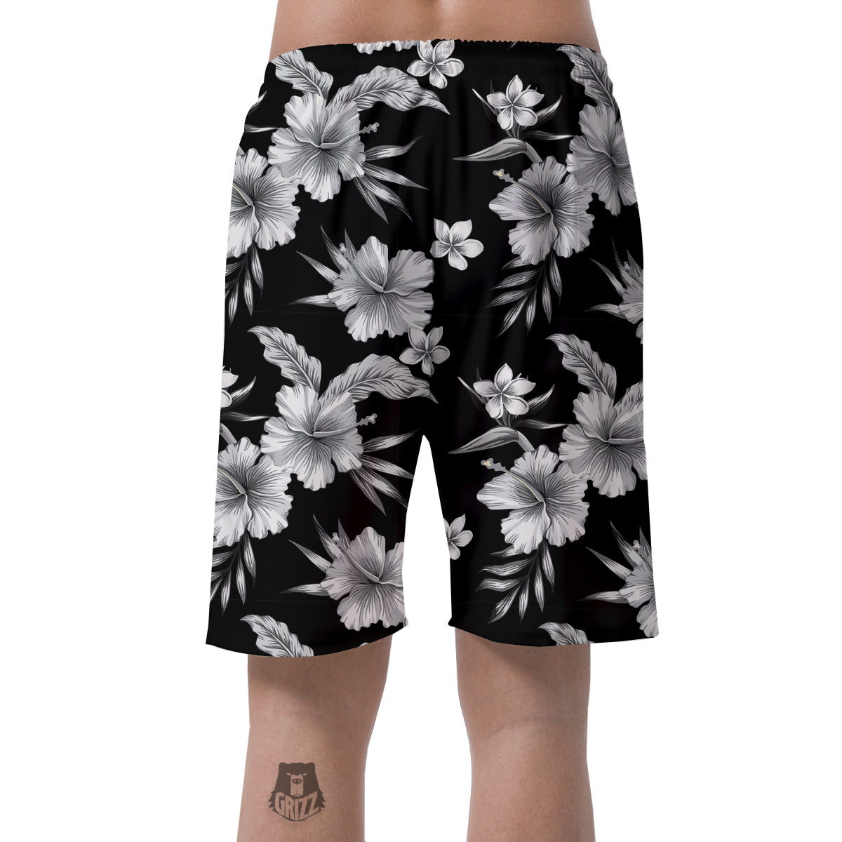 Frangipani White And Black Print Pattern Men's Shorts-grizzshop
