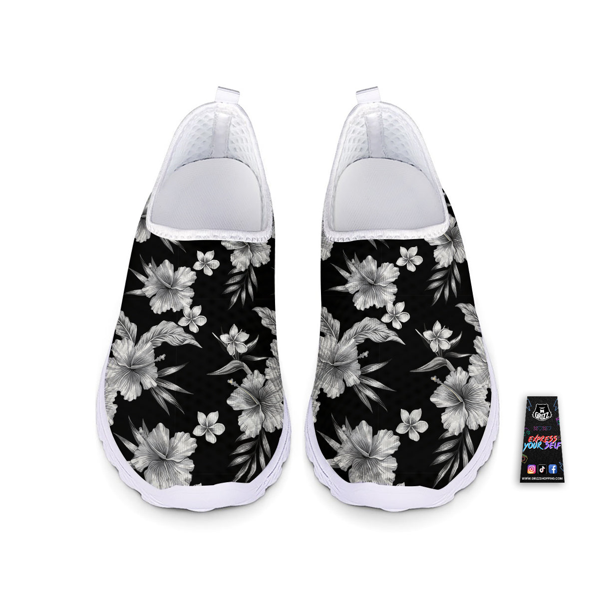 Frangipani White And Black Print Pattern Nurse Shoes-grizzshop