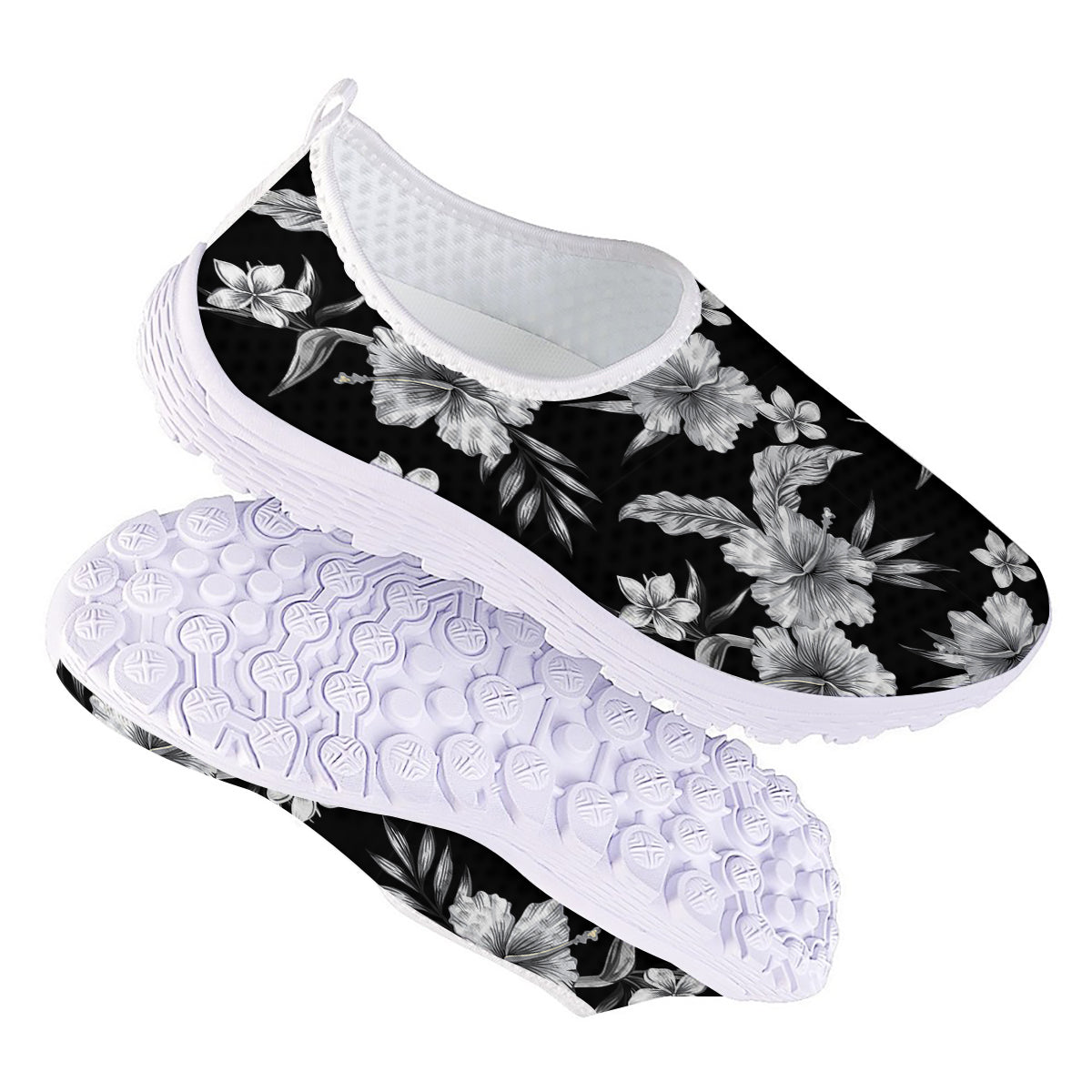 Frangipani White And Black Print Pattern Nurse Shoes-grizzshop