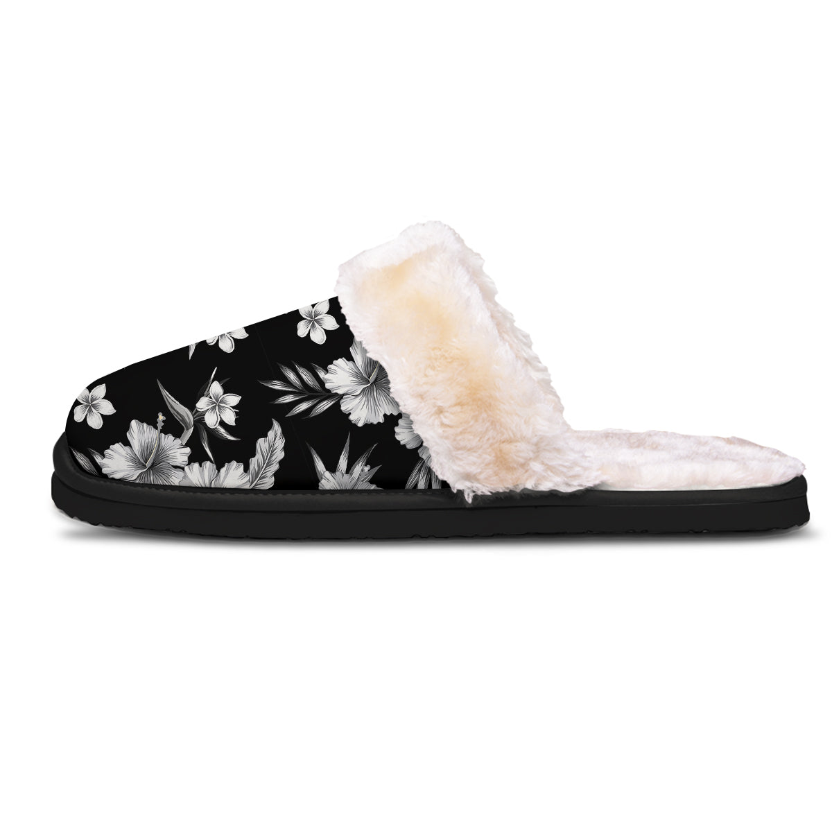Frangipani White And Black Print Pattern Slippers-grizzshop