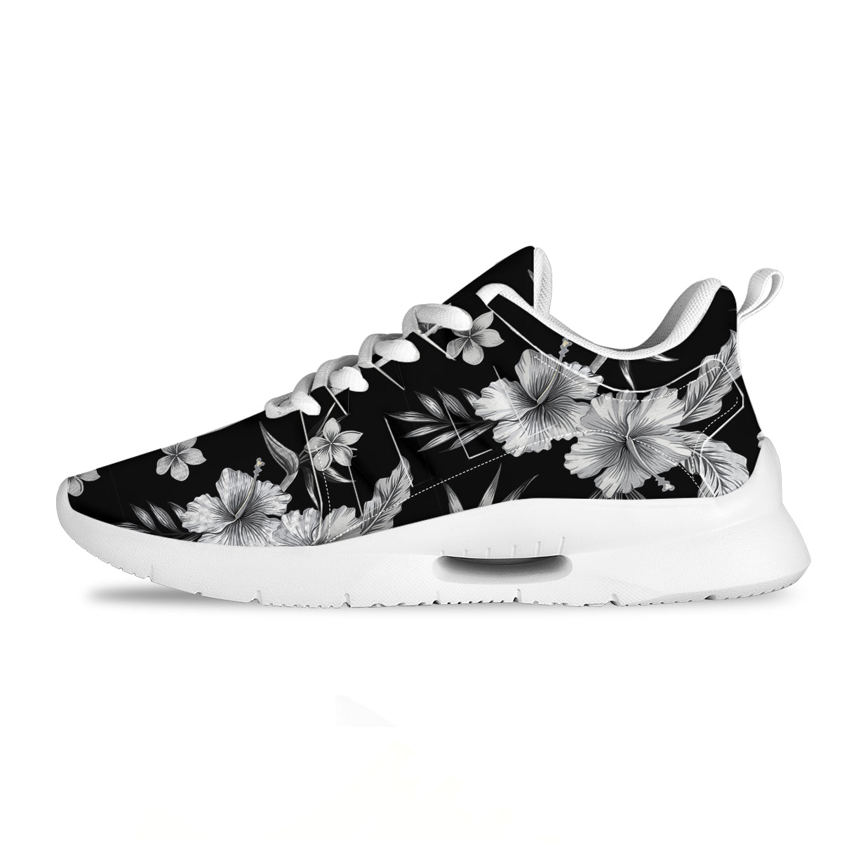 Frangipani White And Black Print Pattern Tennis Shoes-grizzshop