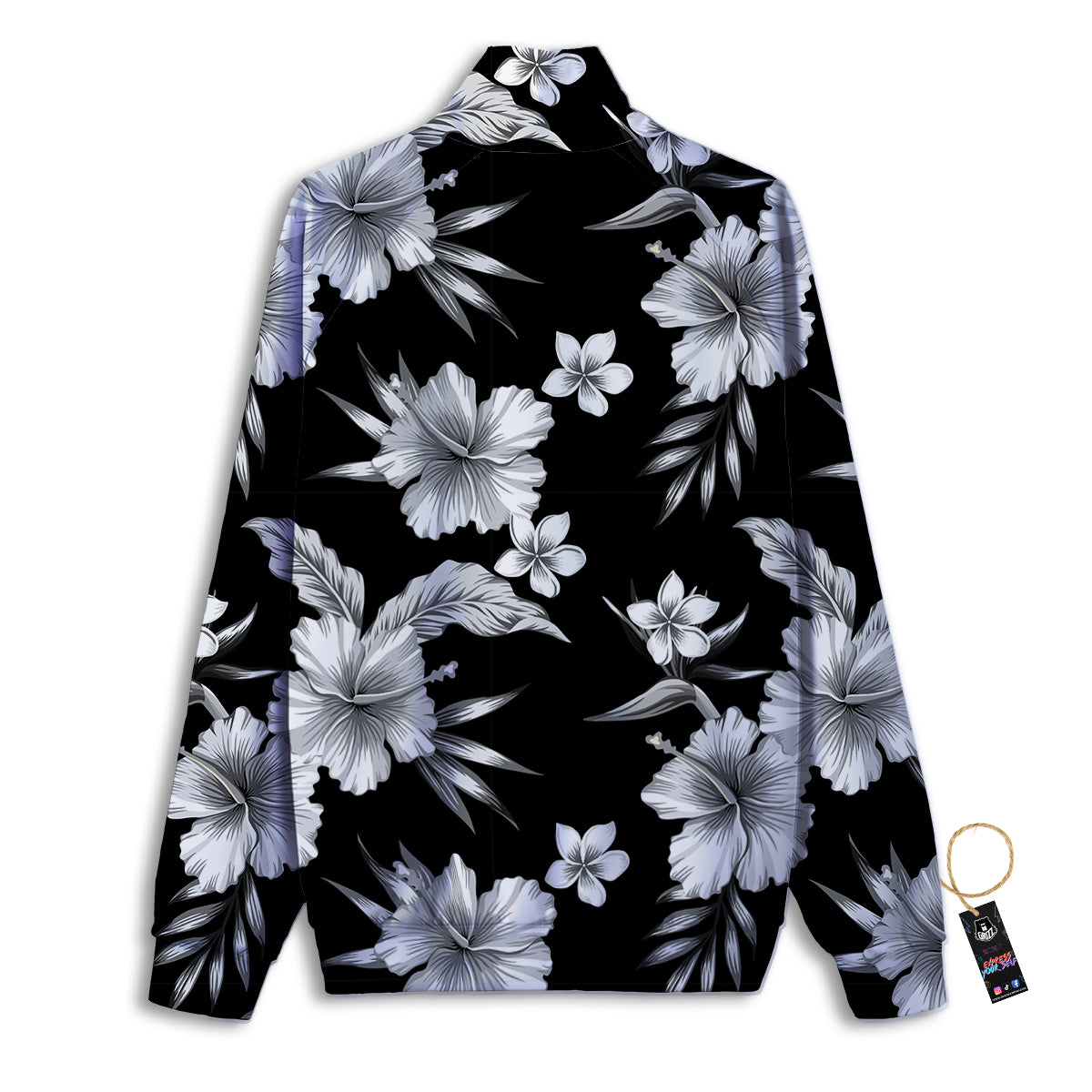 Frangipani White And Black Print Pattern Track Jacket-grizzshop