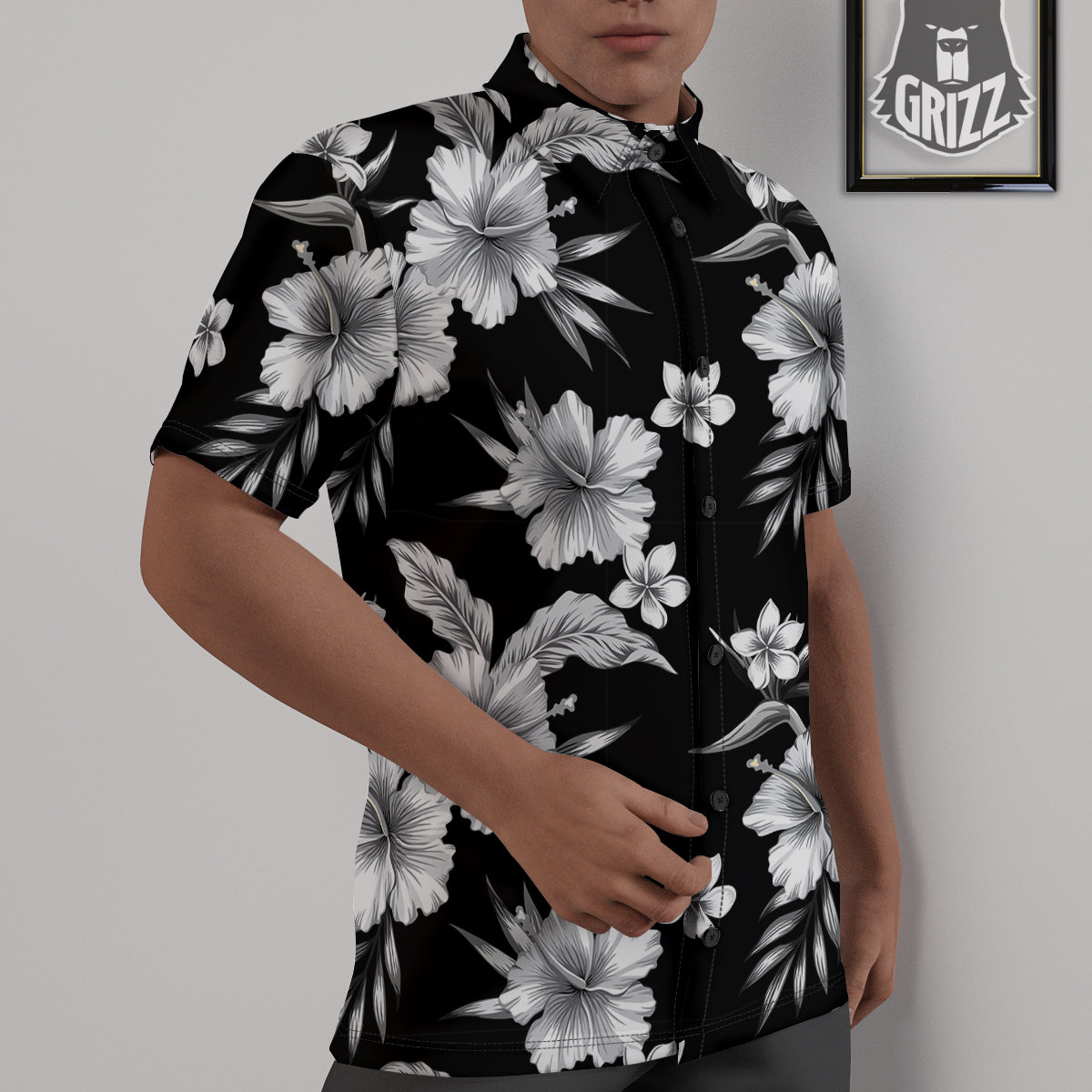 Frangipani White And Black Print Pattern Untucked Shirts-grizzshop