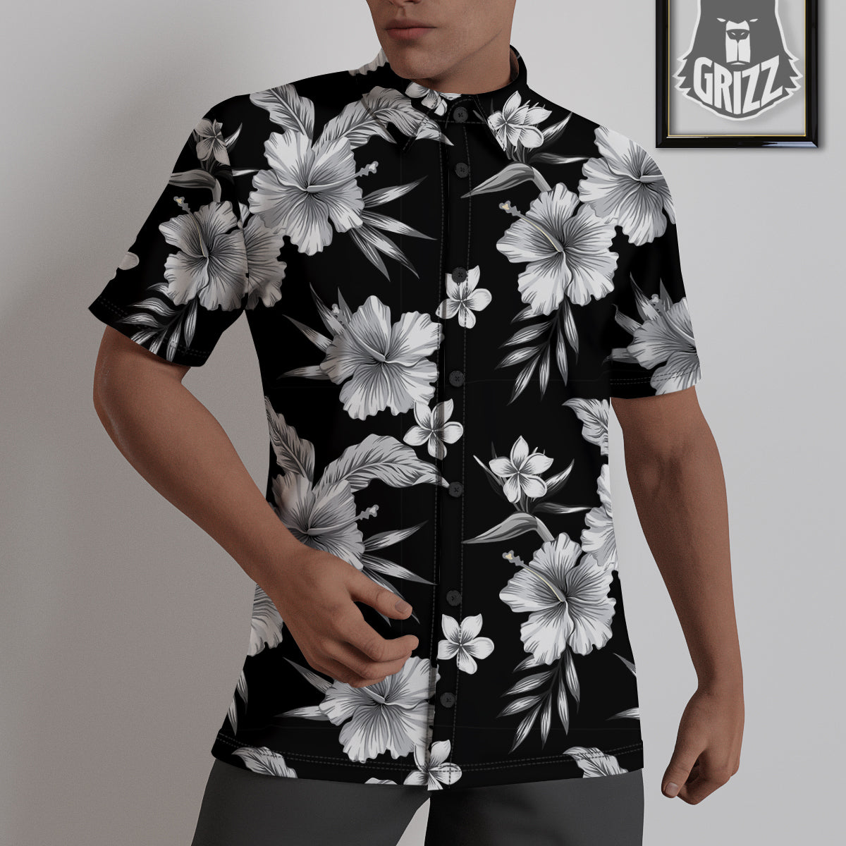 Frangipani White And Black Print Pattern Untucked Shirts-grizzshop