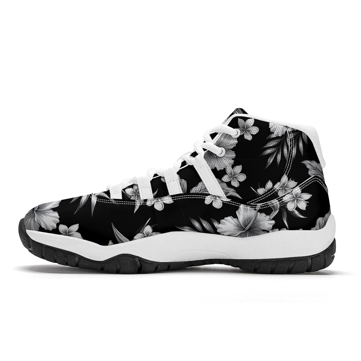 Frangipani White And Black Print Pattern White Bball Shoes-grizzshop