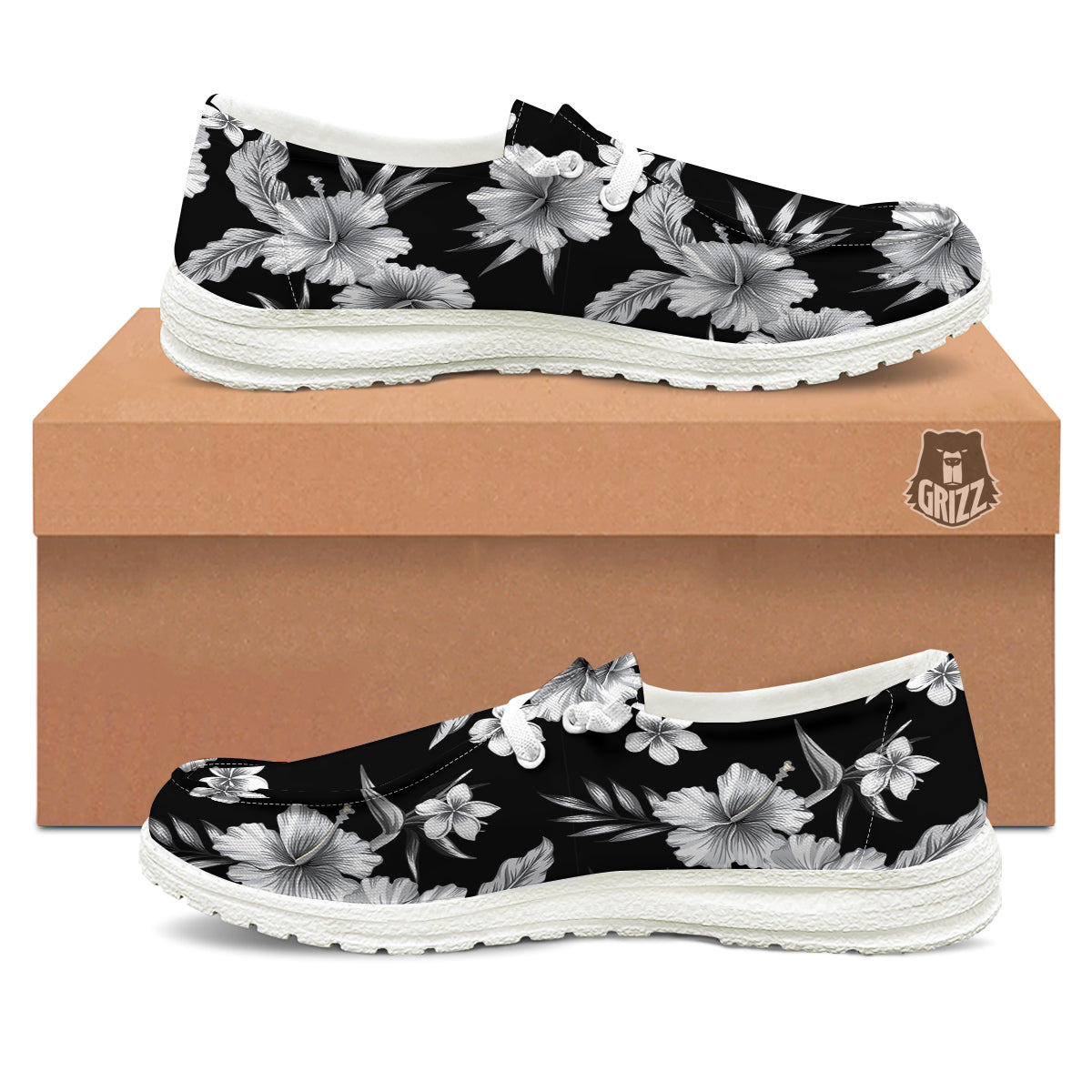 Frangipani White And Black Print Pattern White Loafers-grizzshop
