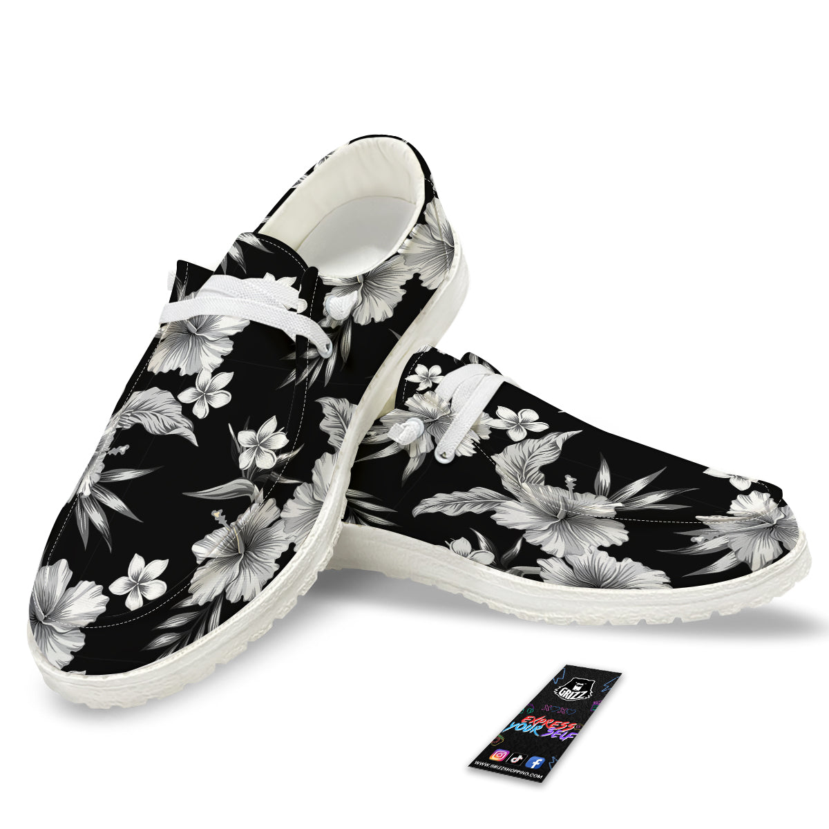Frangipani White And Black Print Pattern White Loafers-grizzshop
