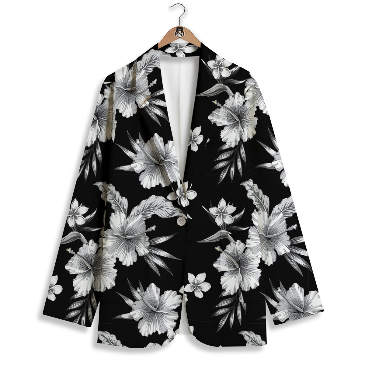 Frangipani White And Black Print Pattern Women's Blazer-grizzshop