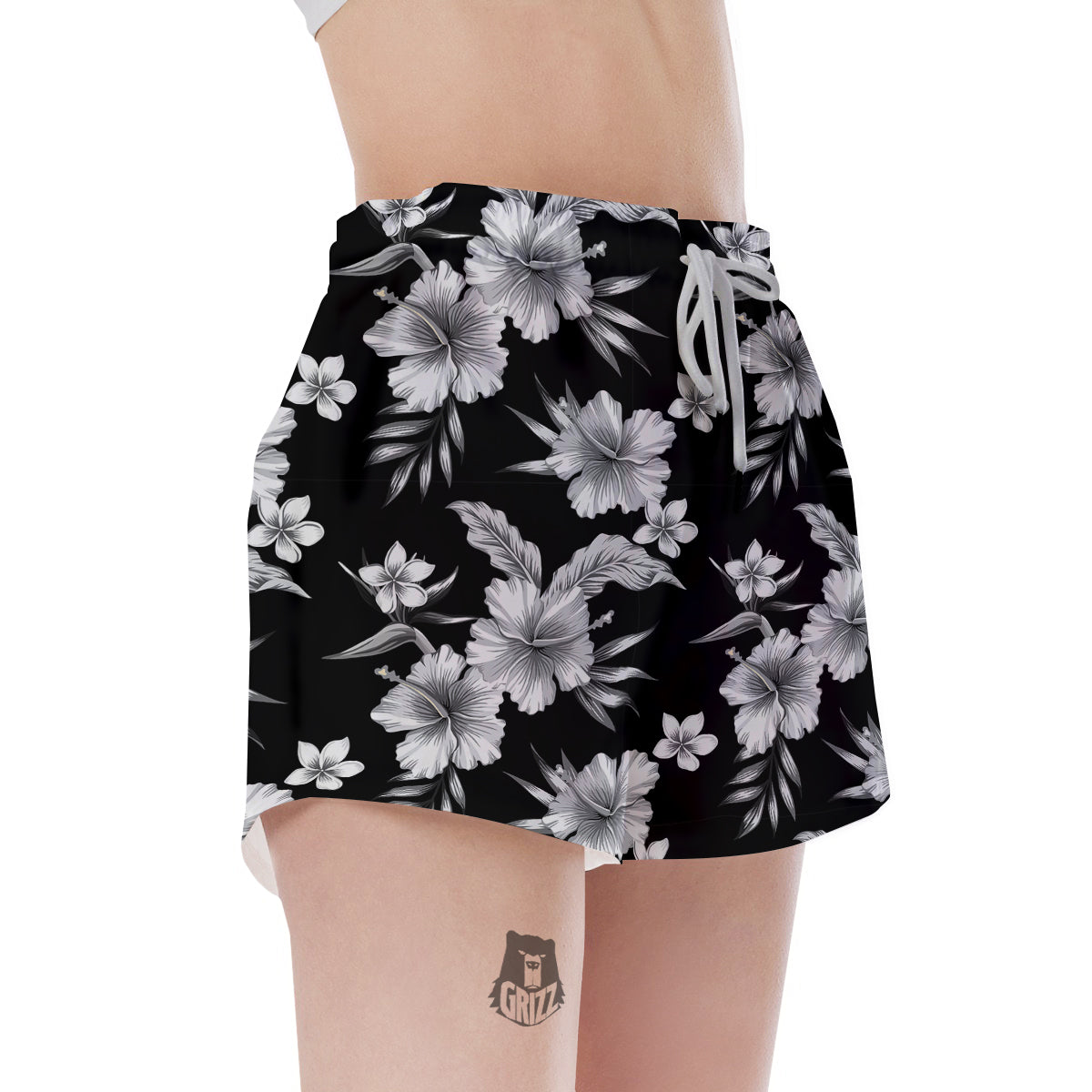 Frangipani White And Black Print Pattern Women's Shorts-grizzshop