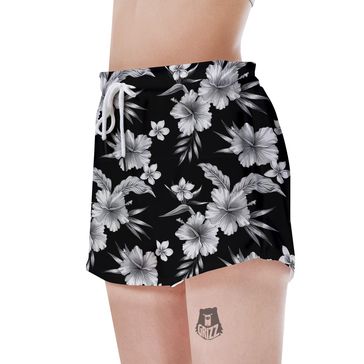Frangipani White And Black Print Pattern Women's Shorts-grizzshop