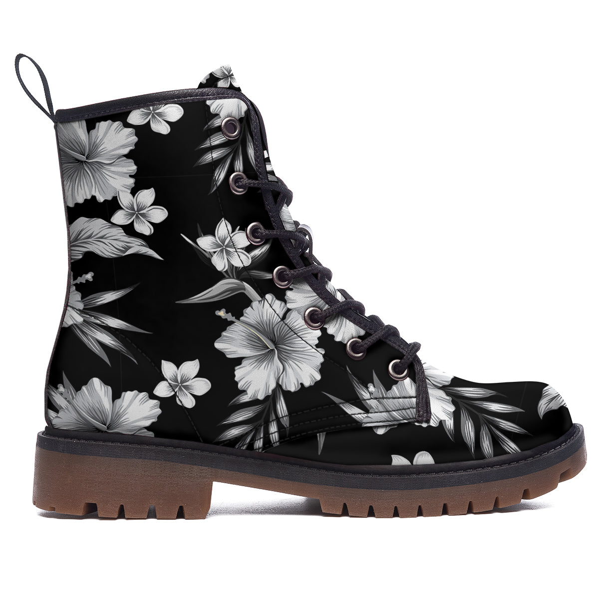 Frangipani White And Black Print Pattern Work Boots-grizzshop