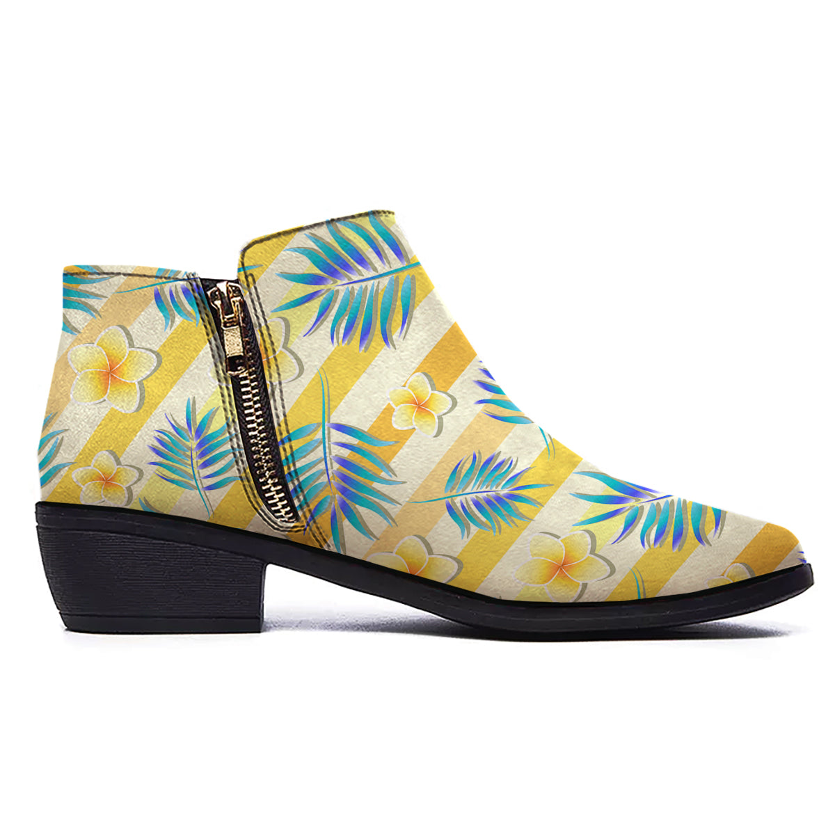 Frangipani Yellow Print Pattern Ankle Boots-grizzshop
