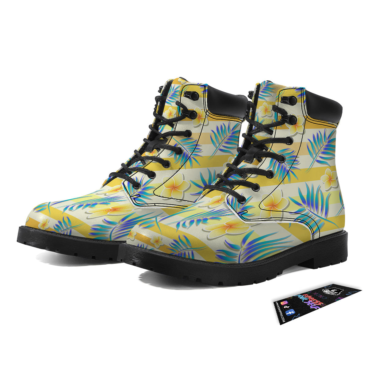 Frangipani Yellow Print Pattern Boots-grizzshop