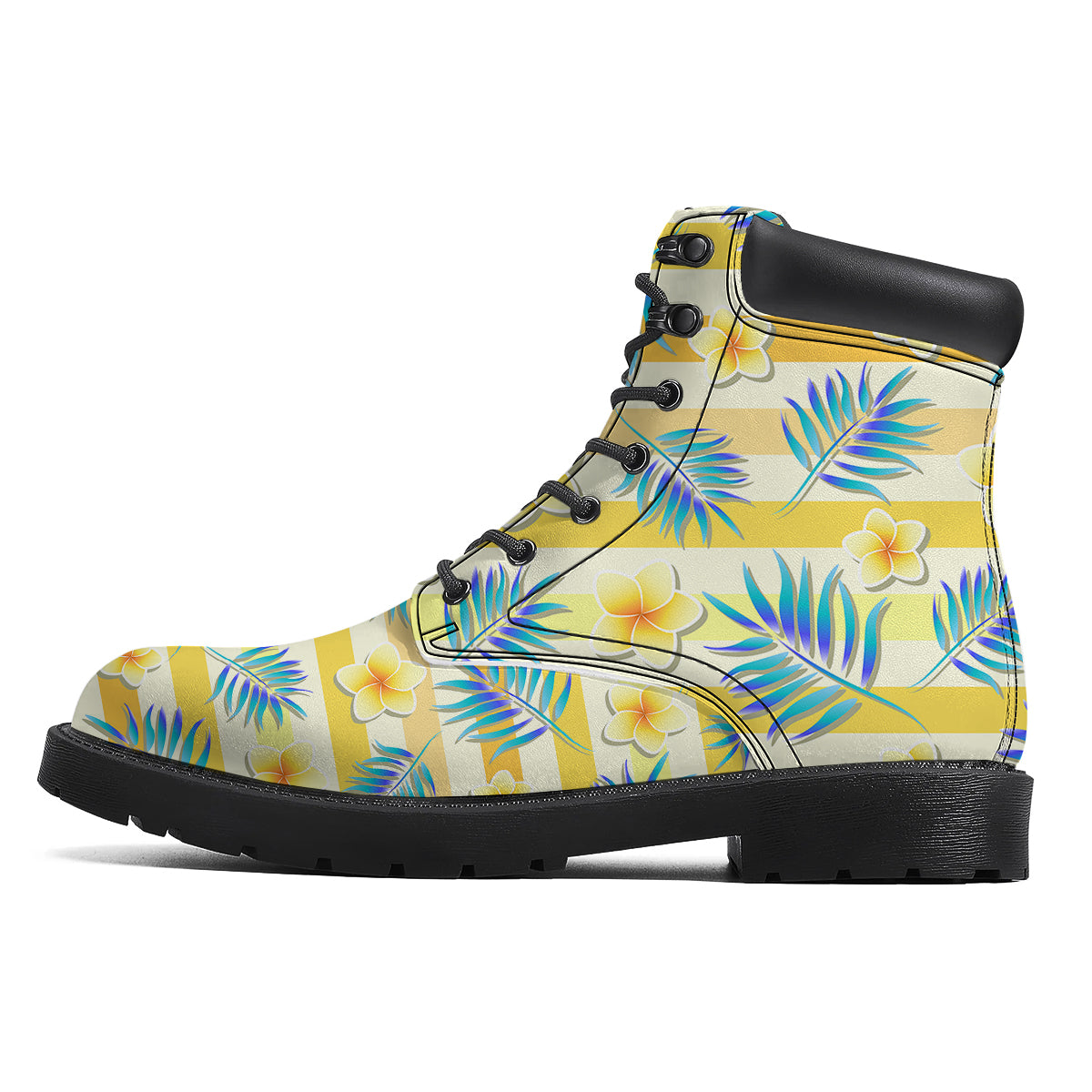 Frangipani Yellow Print Pattern Boots-grizzshop