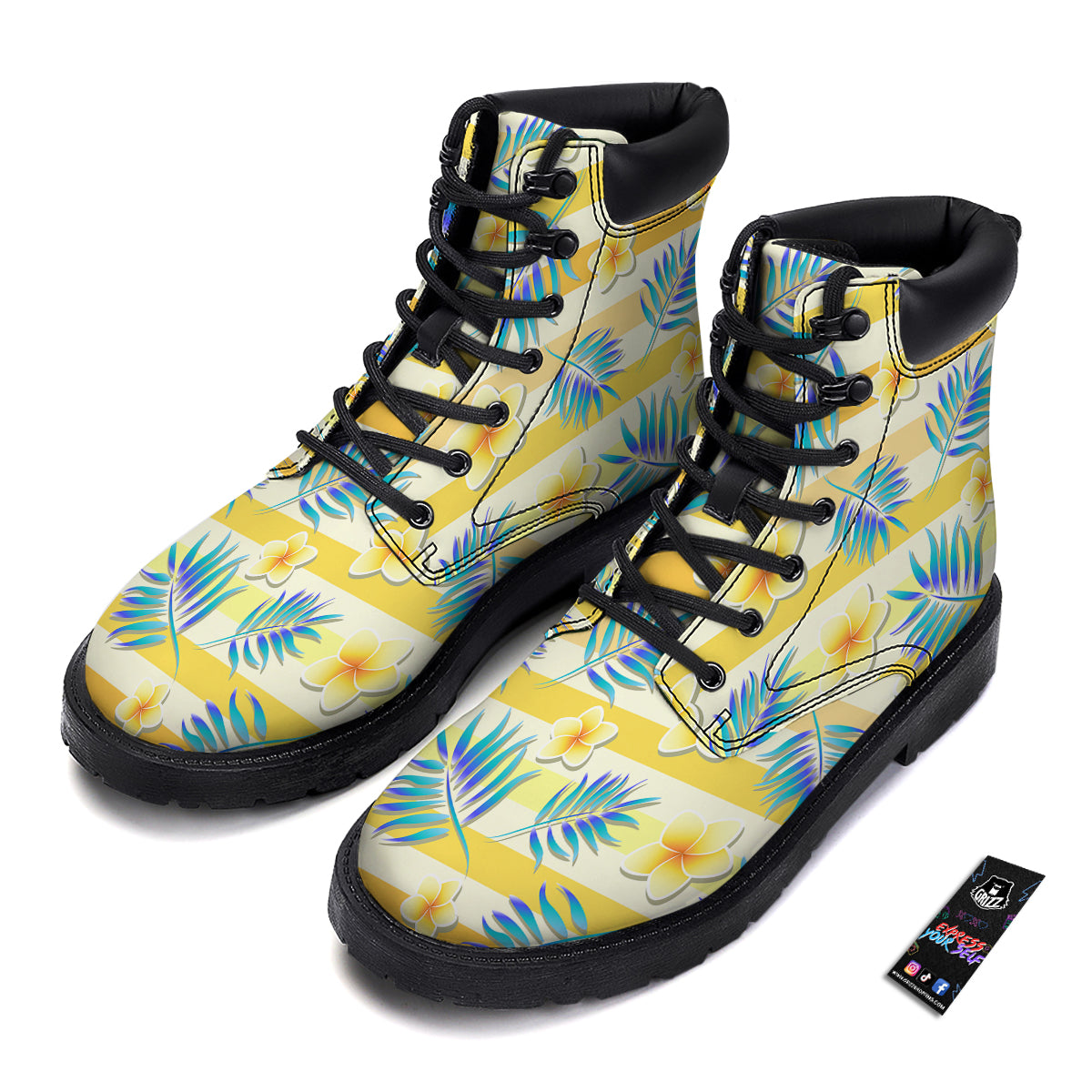 Frangipani Yellow Print Pattern Boots-grizzshop