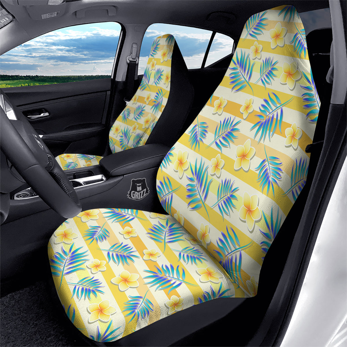 Frangipani Yellow Print Pattern Car Seat Covers-grizzshop