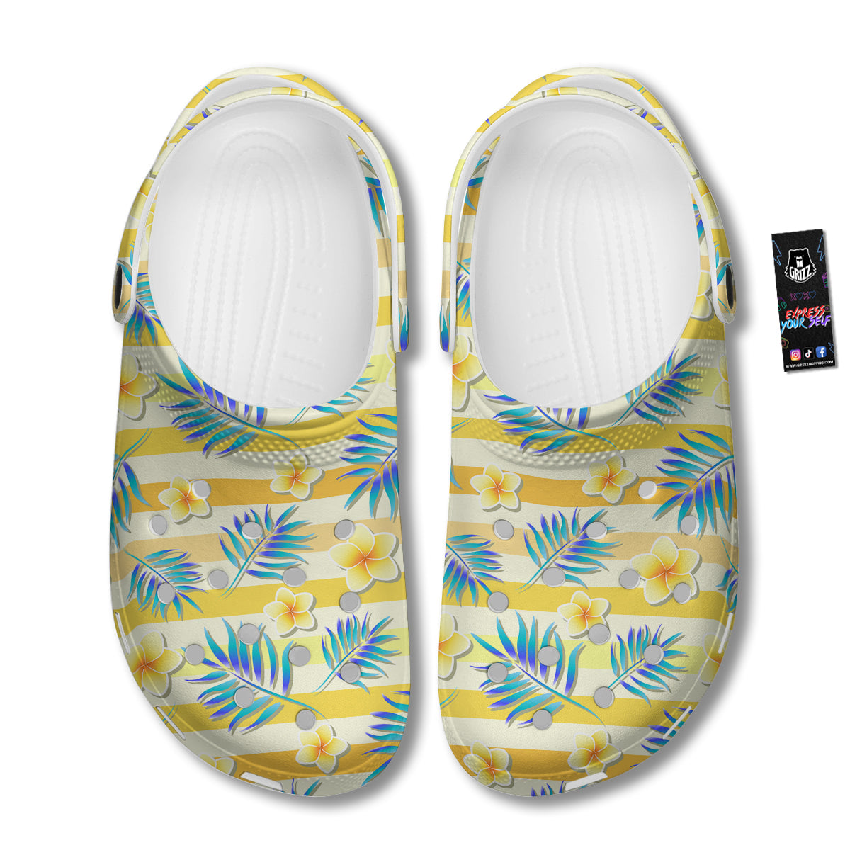 Frangipani Yellow Print Pattern Clog-grizzshop