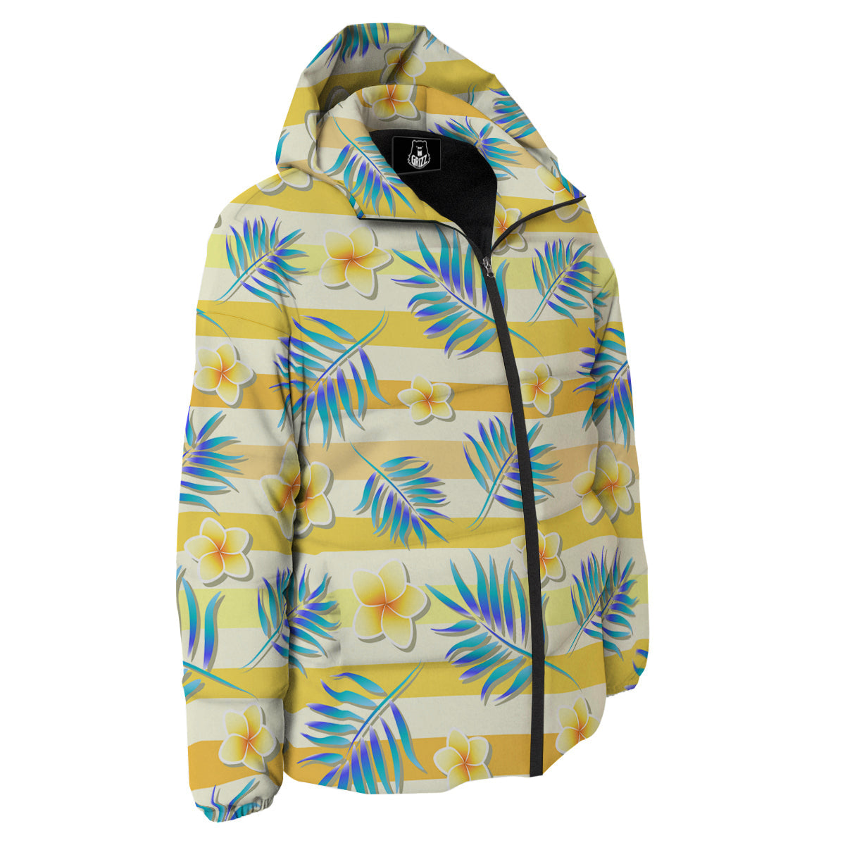 Frangipani Yellow Print Pattern Down Jacket-grizzshop