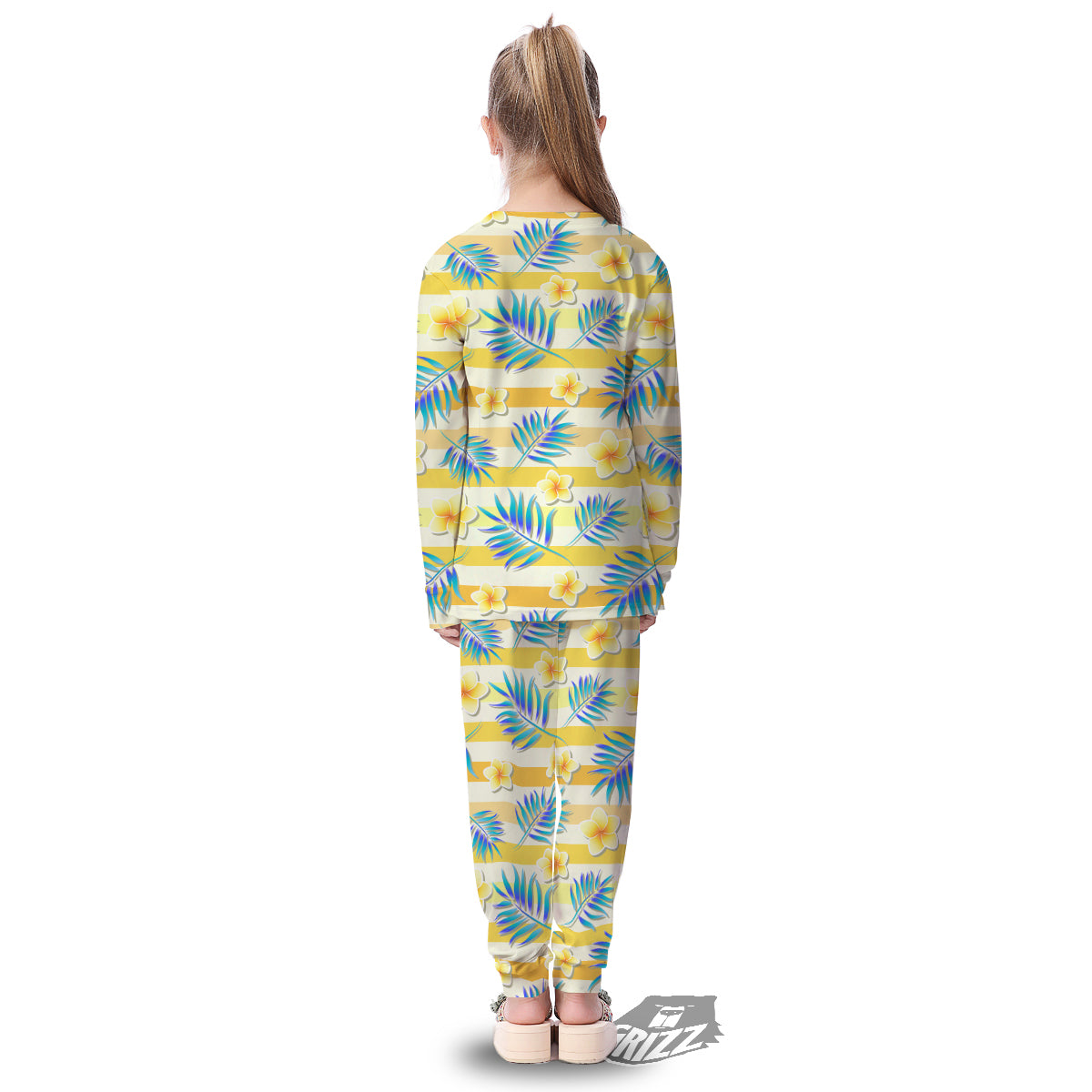 Frangipani Yellow Print Pattern Kid's Pajamas-grizzshop