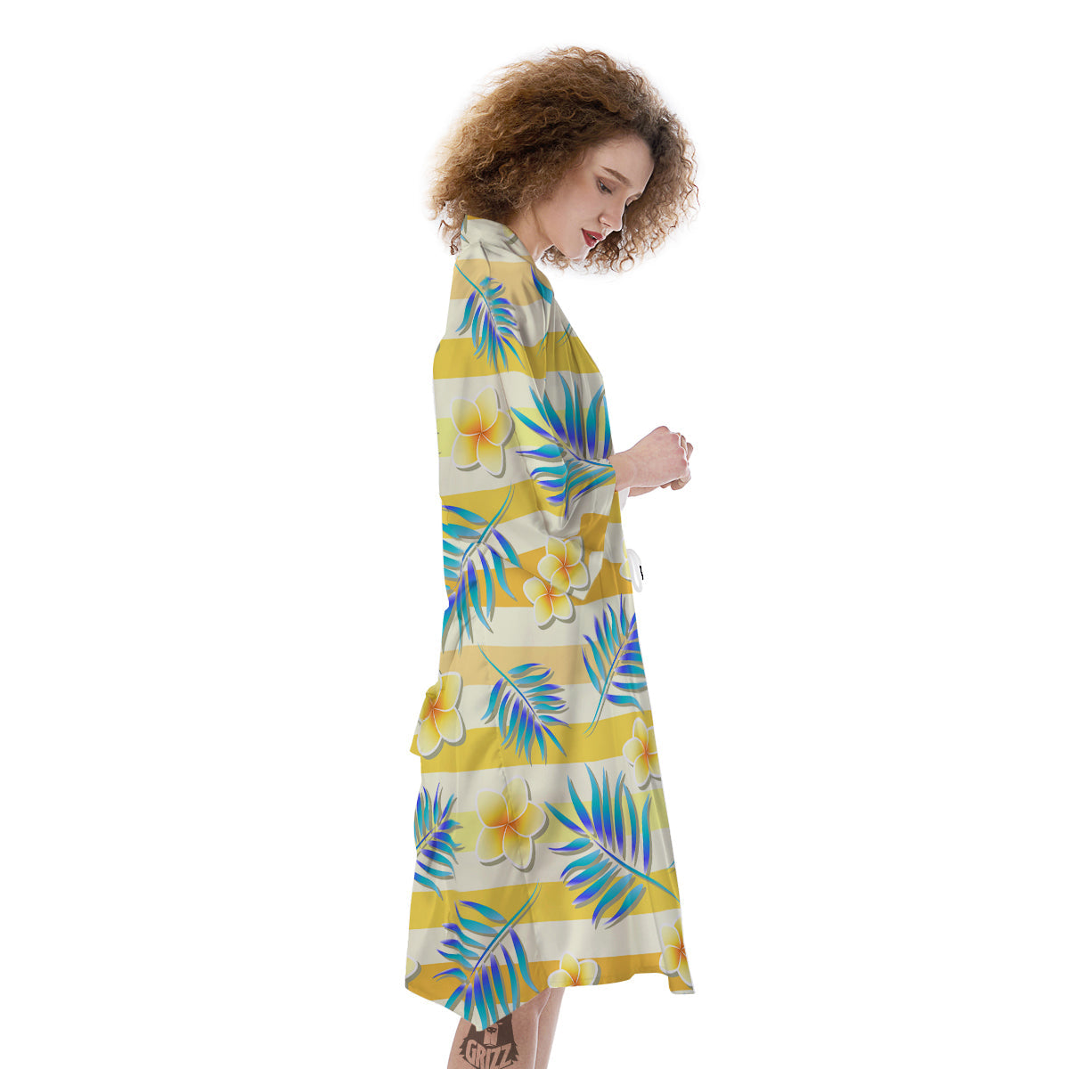 Frangipani Yellow Print Pattern Kimono-grizzshop