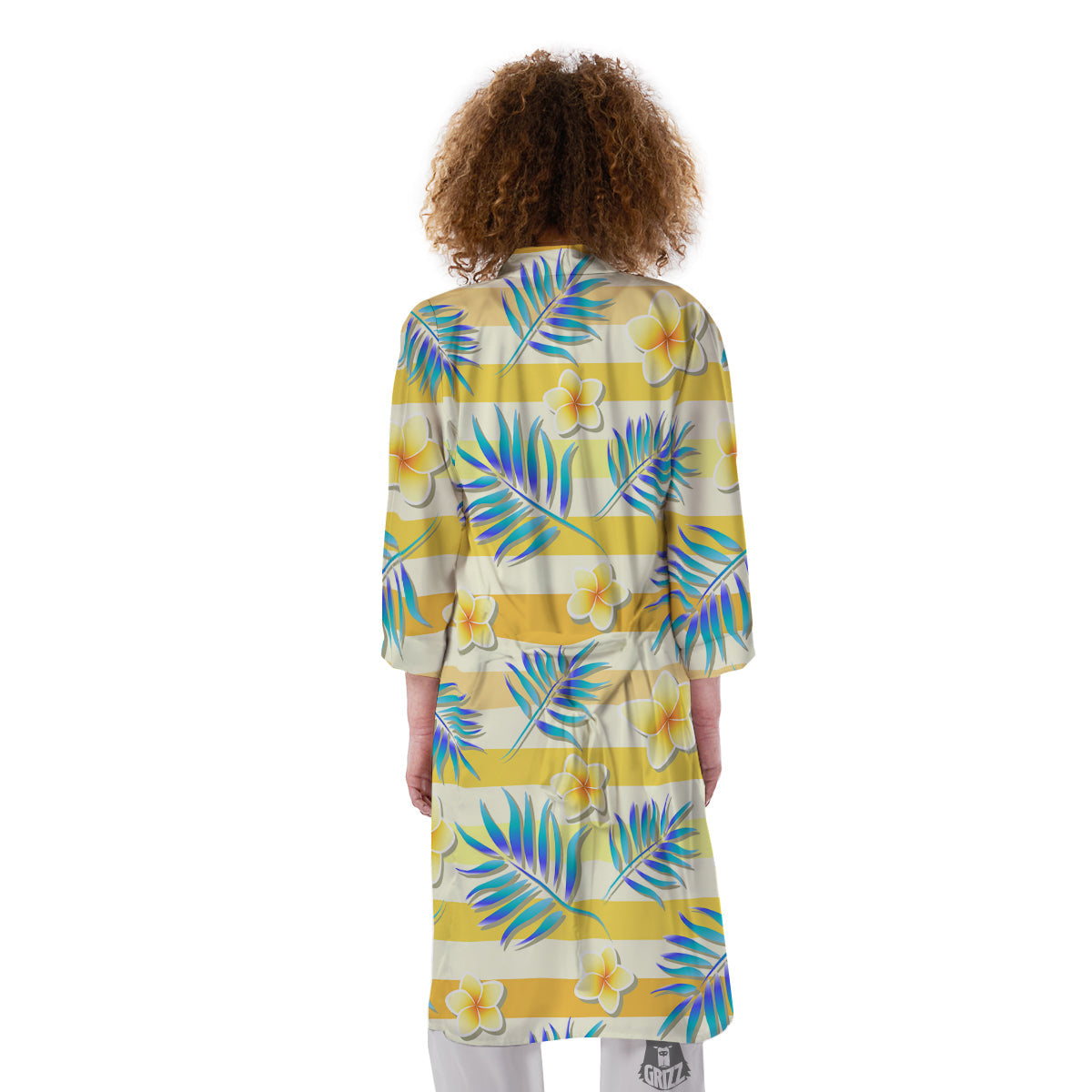 Frangipani Yellow Print Pattern Kimono-grizzshop