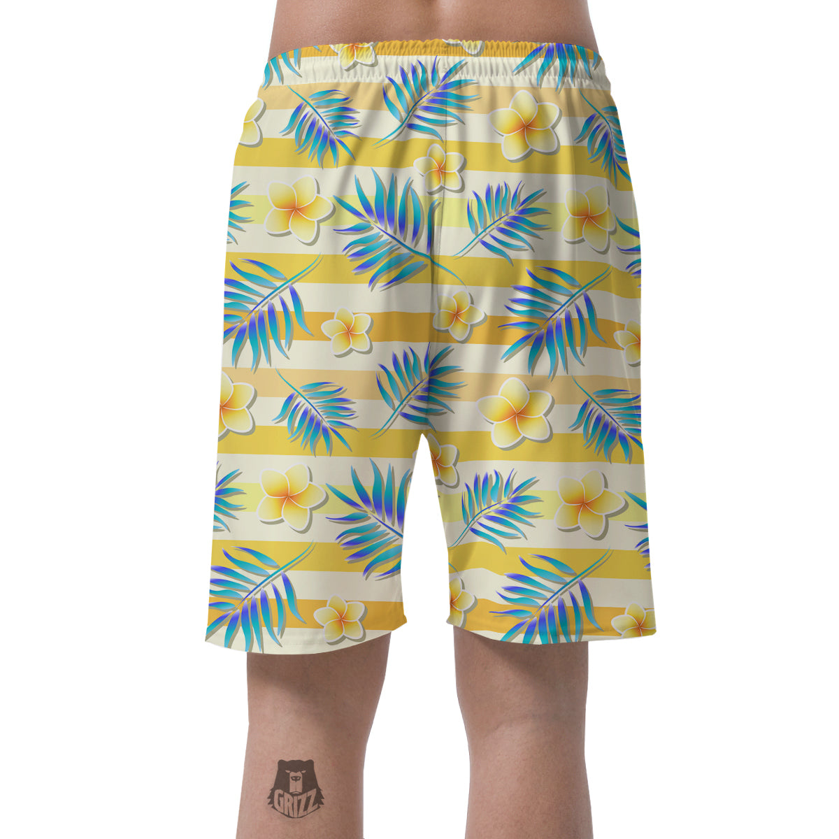 Frangipani Yellow Print Pattern Men's Shorts-grizzshop
